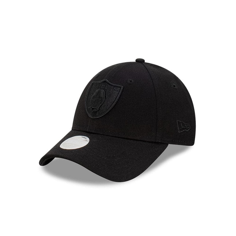 Womens Las Vegas Raiders New Era NFL Black On Black 9FORTY Strapback Hat – Black