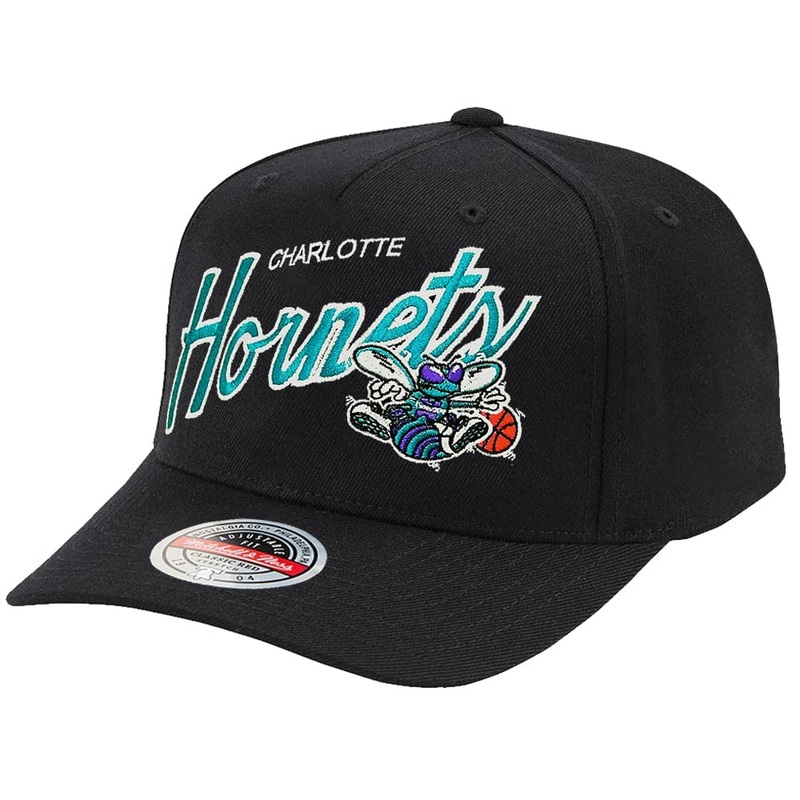 Charlotte Hornets Mitchell & Ness NBA Logo Script Classic Red Snapback Hat – Black