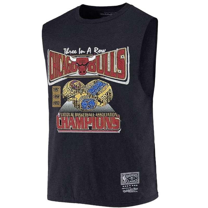 Chicago Bulls Mitchell & Ness NBA 3 In A Row Champs Vintage Muscle T-Shirt – Faded Black