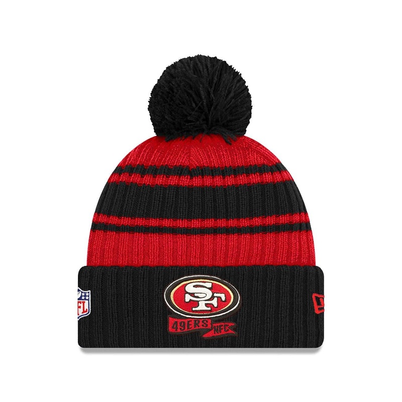 Childs San Francisco 49ers New Era NFL 22 Sideline Knit Beanie – Red