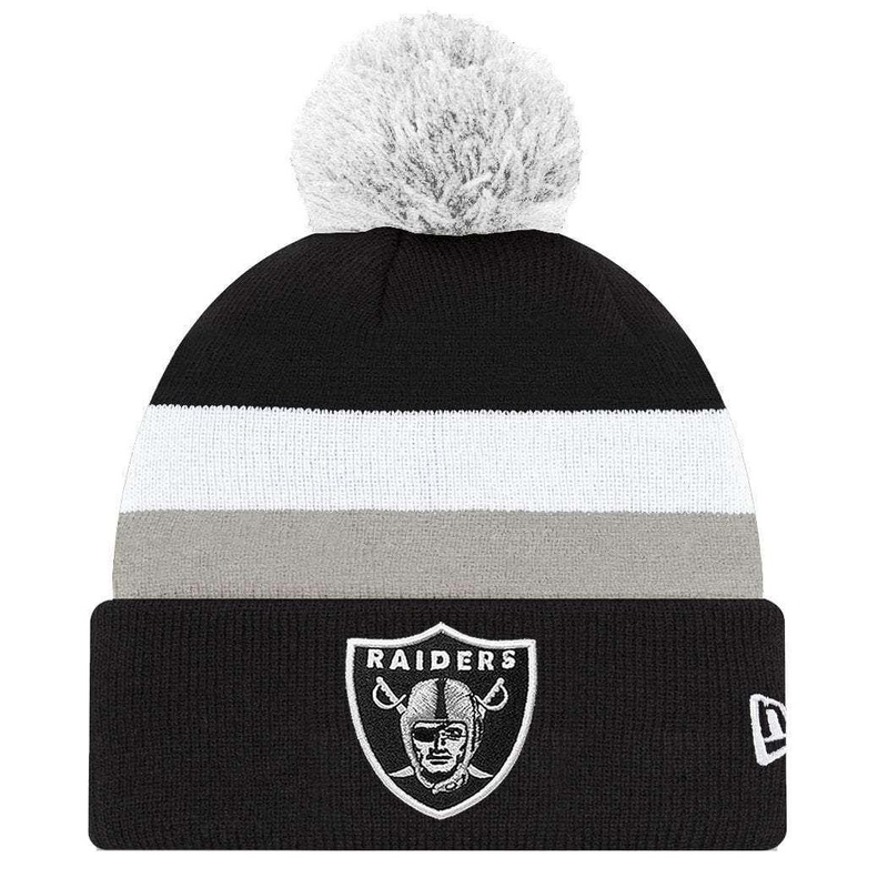 Oakland Raiders New Era NFL Team Stripe Knit Beanie – Black