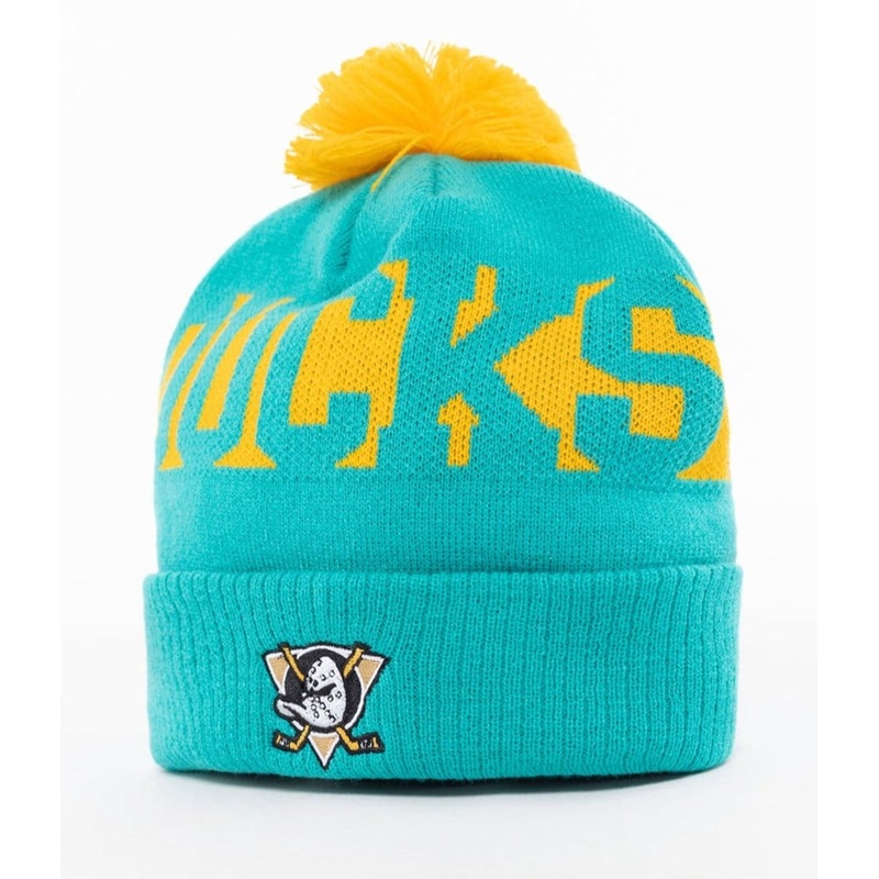 Anaheim Mighty Ducks NHL Throwback Stripe Pom Knit Beanie