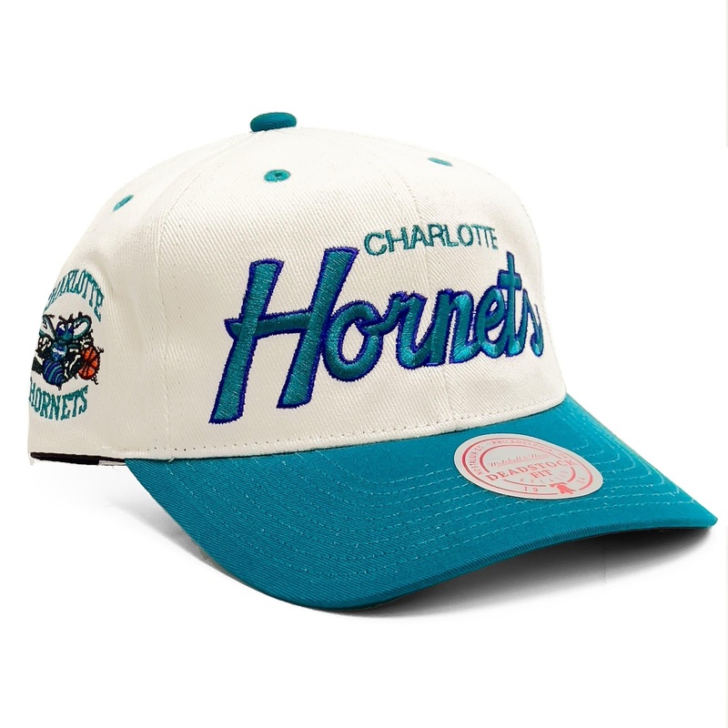 Charlotte Hornets Mitchell & Ness NBA HWC Script Deadstock Snapback Hat – Off White