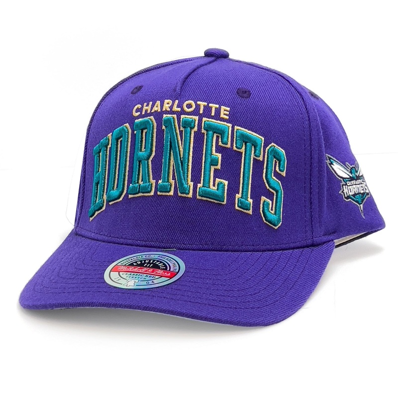 Charlotte Hornets Mitchell & Ness NBA Wordmark Pro Crown Snapback Hat – Purple