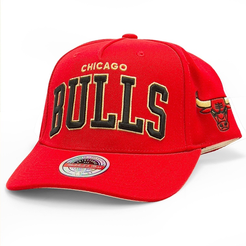 Chicago Bulls Mitchell & Ness NBA Wordmark Pro Crown Snapback Hat – Red