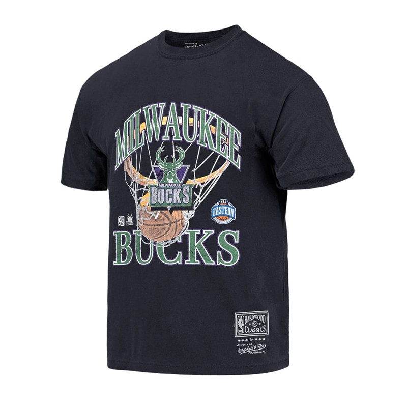 Milwaukee Bucks Mitchell & Ness NBA HWC In The Net Vintage T-Shirt – Faded Black