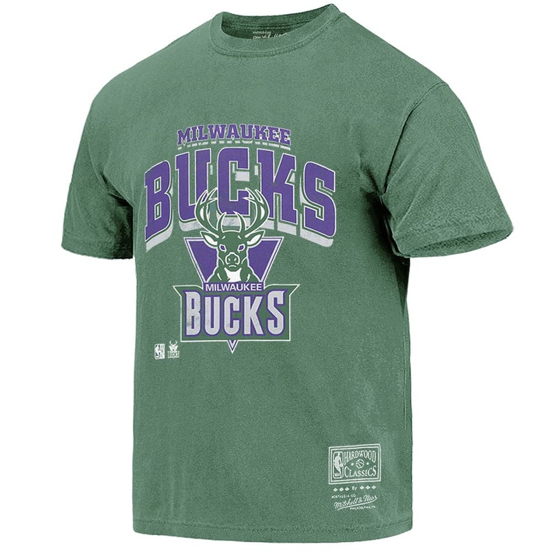 Milwaukee Bucks Mitchell & Ness NBA HWC Logo Arch Vintage T-Shirt – Faded Green