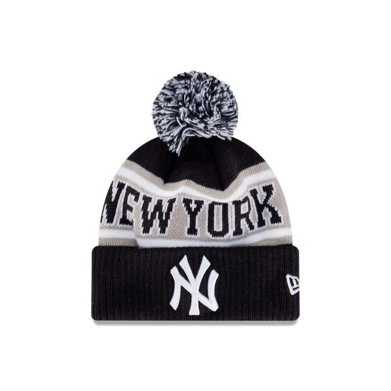 Youths New York Yankees New Era MLB Stripe Knit Pom Beanie – Navy