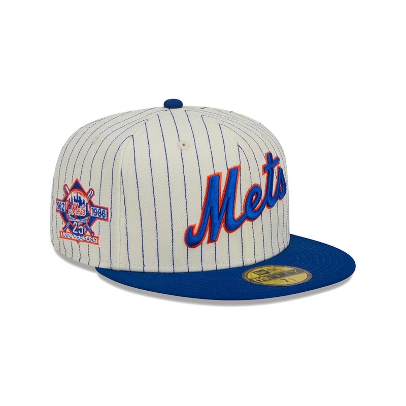 New York Mets New Era MLB Retro Script 59FIFTY Fitted Hat – Off White