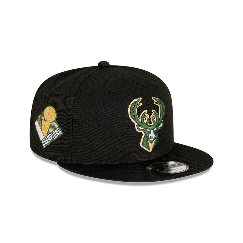 Milwaukee Bucks New Era NBA Champs Patch 9FIFTY Snapback Hat – Black