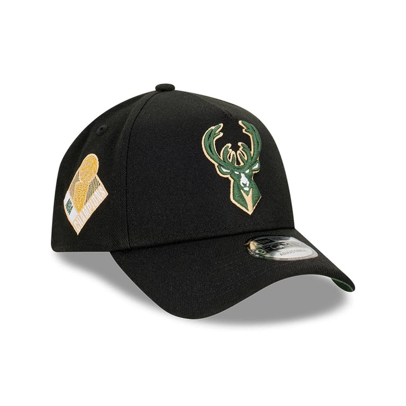 Milwaukee Bucks New Era NBA Champs Patch 9FORTY A-Frame Snapback Hat – Black