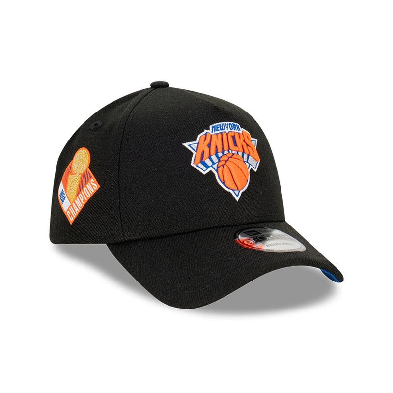 New York Knicks New Era NBA Champs Patch 9FORTY A-Frame Snapback Hat – Black