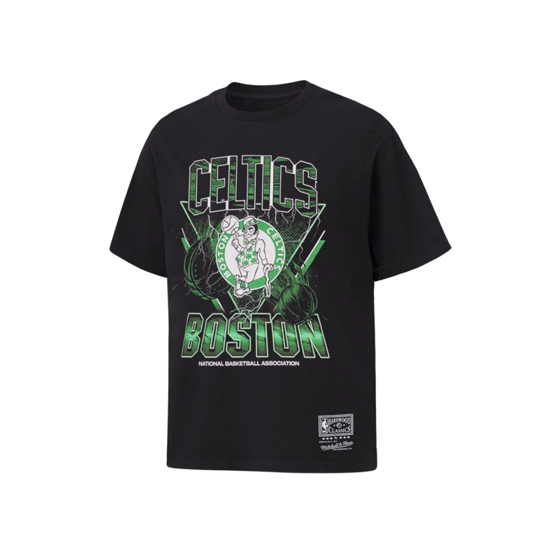 Boston Celtics Mitchell & Ness NBA Trigon Vintage T-Shirt – Overdyed Black