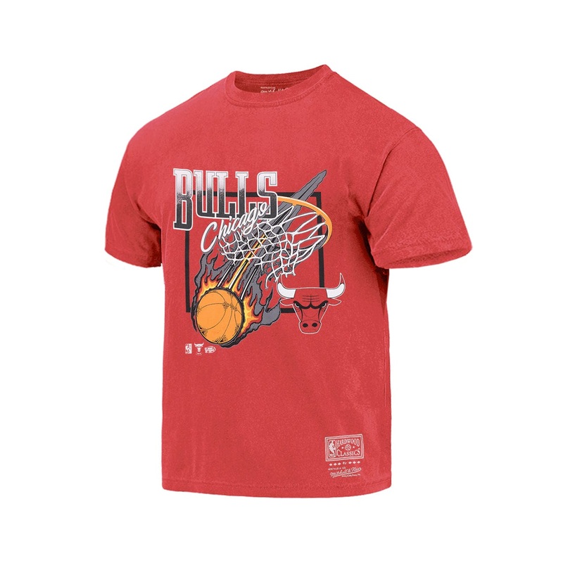Chicago Bulls Mitchell & Ness NBA Fireball Vintage T-Shirt – Faded Red