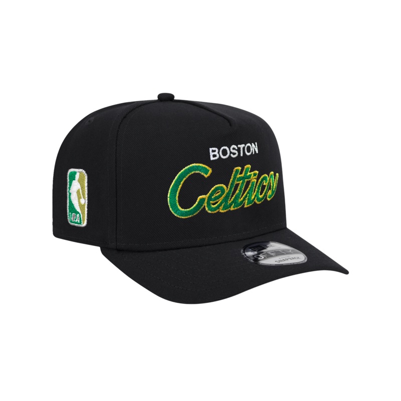 Boston Celtics New Era NBA Script 9FIFTY Pre-Curved A-Frame Snapback Hat – Black