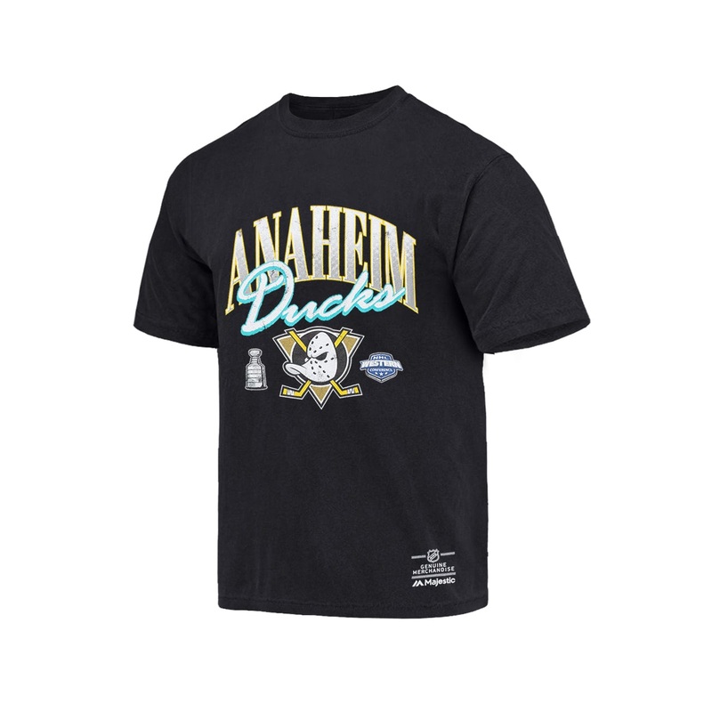 Anaheim Mighty Ducks Majestic NHL Script Arch Vintage T-Shirt – Faded Black