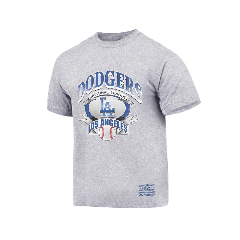 Los Angeles Dodgers Majestic MLB Banner Vintage T-Shirt – Grey Marle
