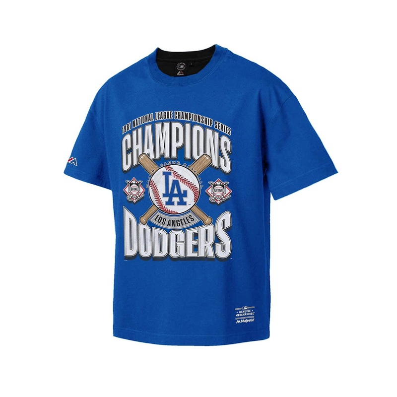 Los Angeles Dodgers Majestic MLB League Champs Oversized Vintage T-Shirt – Blue