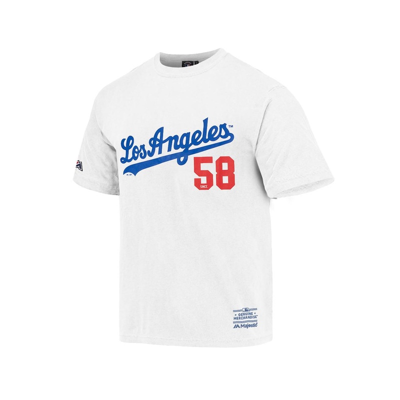 Los Angeles Dodgers Majestic MLB Script Number Vintage T-Shirt – Vintage White