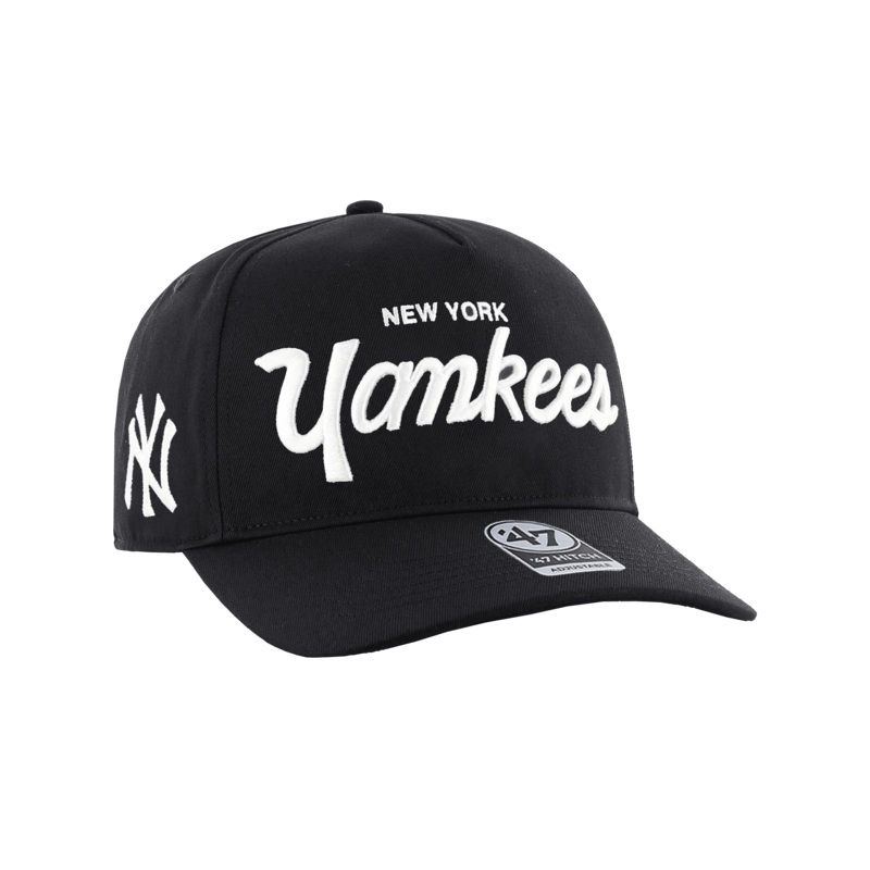 New York Yankees ’47 MLB Attitude Script Hitch Pre-Curved Snapback Hat – Black