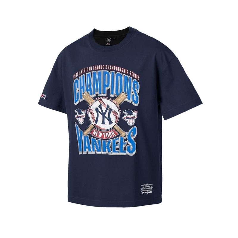New York Yankees Majestic MLB League Champs Oversized Vintage T-Shirt – Navy