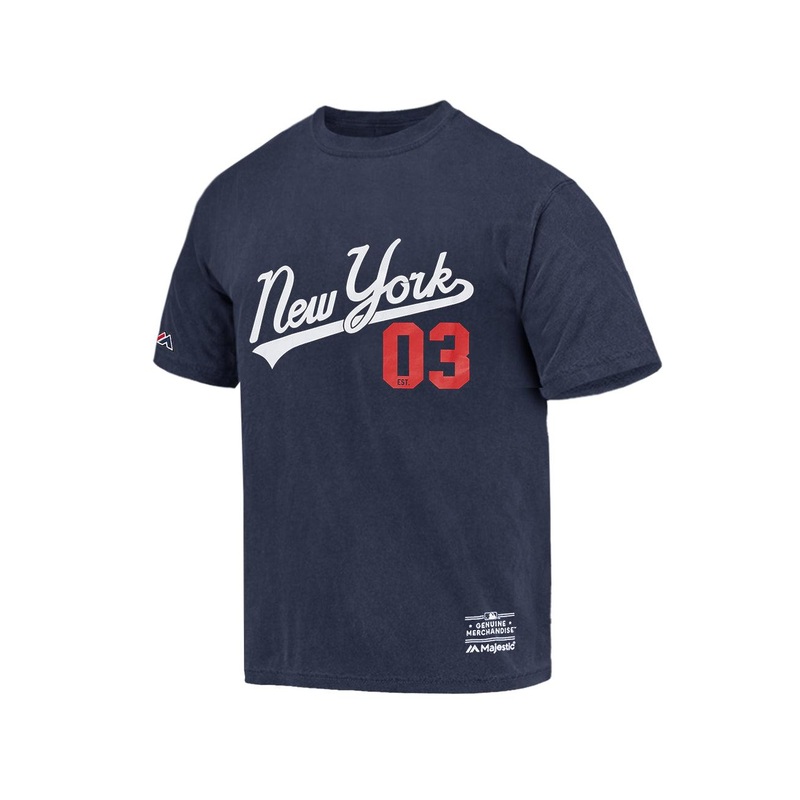 New York Yankees Majestic MLB Script Number Vintage T-Shirt – Faded Navy