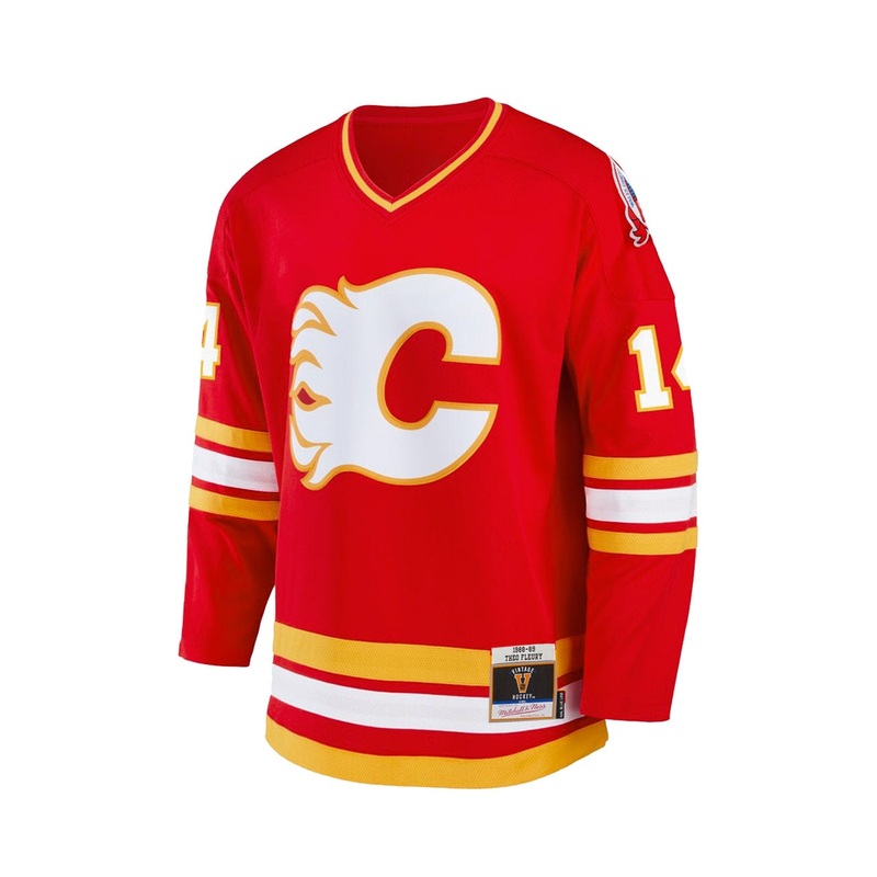 Theo Fleury Calgary Flames Mitchell & Ness NHL 88-89 Blue Line Jersey  – Red