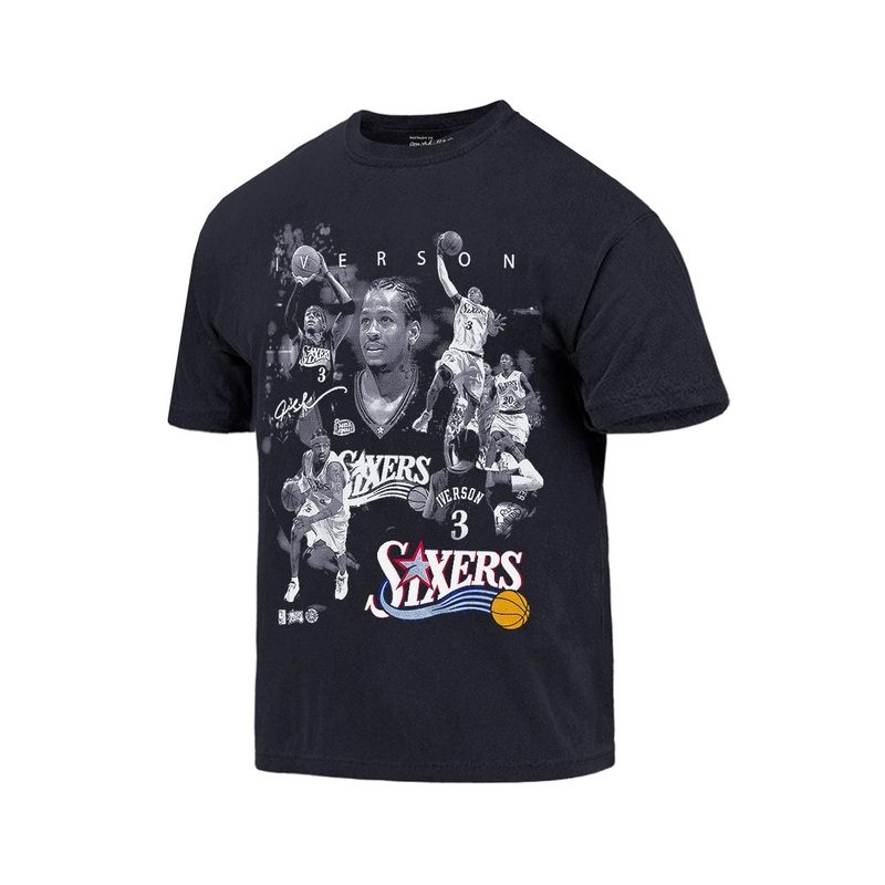 Allen Iverson Philadelphia 76ers Mitchell & Ness NBA Homage Vintage T-Shirt – Faded Black