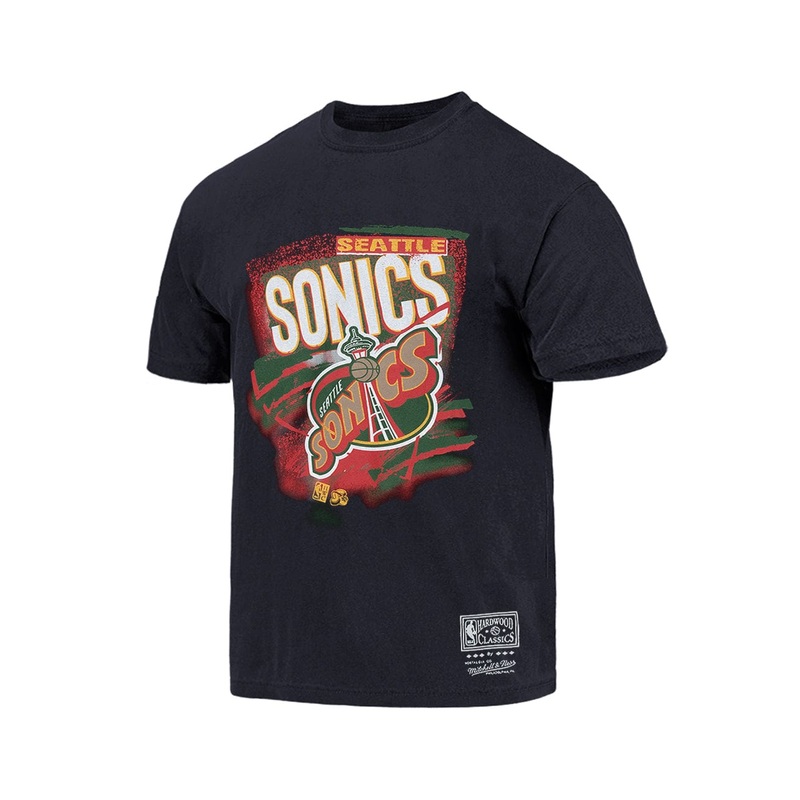Seattle Supersonics Mitchell & Ness NBA Abstract Vintage T-Shirt – Faded Black
