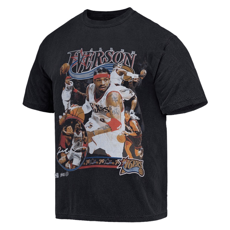 Allen Iverson Philadelphia 76ers Mitchell & Ness NBA Player Homage Vintage T-Shirt – Faded Black