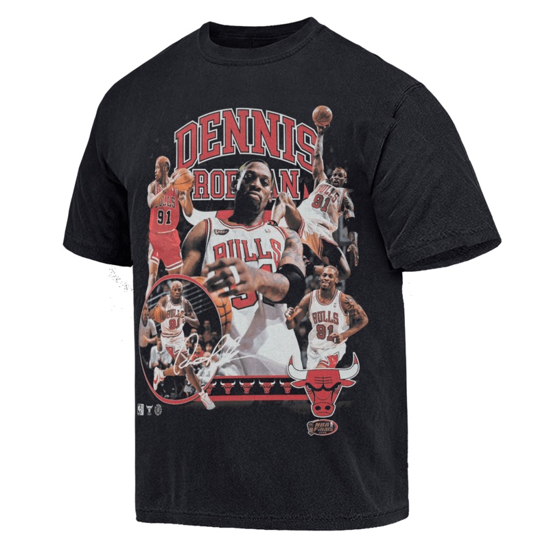 Dennis Rodman Chicago Bulls Mitchell & Ness NBA Homage Vintage T-Shirt – Faded Black
