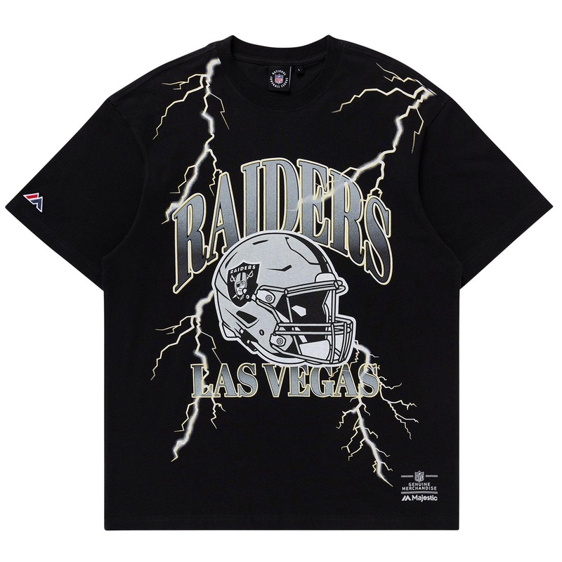 Las Vegas Raiders Majestic NFL Team Lightning Vintage T-Shirt – Faded Black