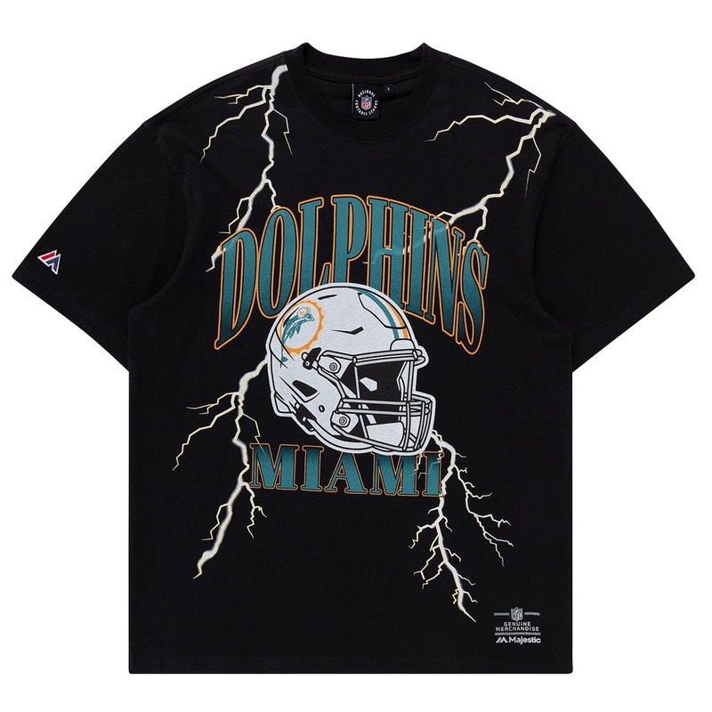 Miami Dolphins Majestic NFL Team Lightning Vintage T-Shirt – Faded Black