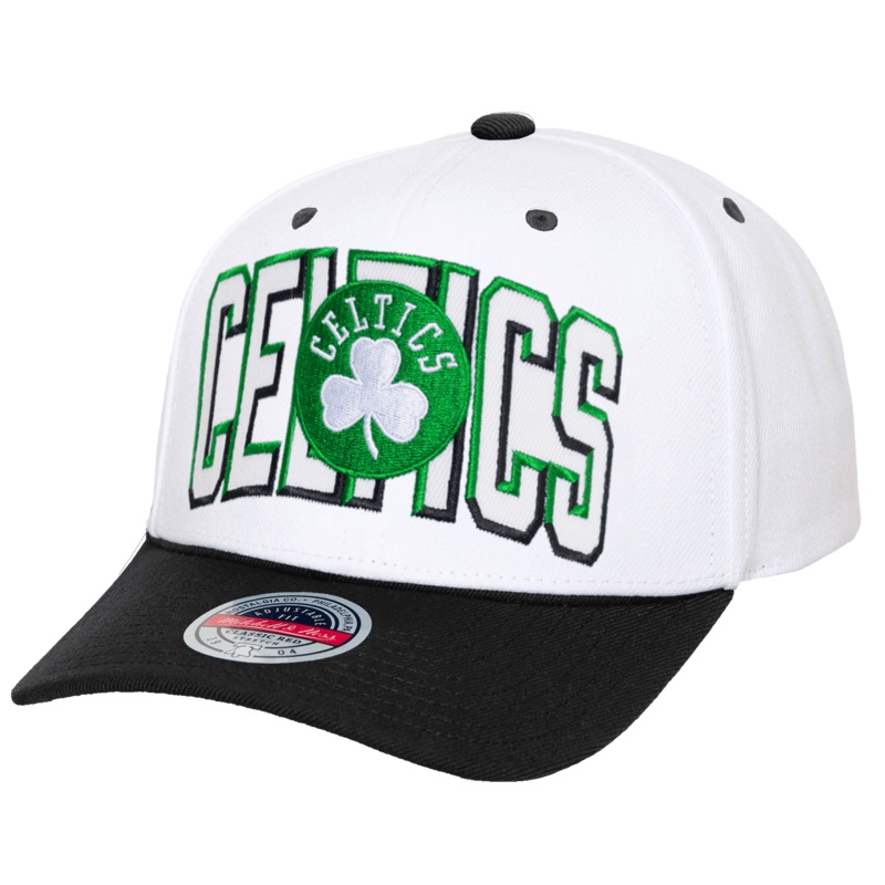 Boston Celtics Mitchell & Ness NBA Bevel Classic Red Snapback Hat – White