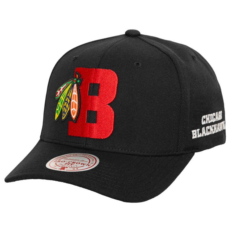 Chicago Blackhawks Mitchell & Ness NHL Icon Pro Crown Snapback Hat – Black