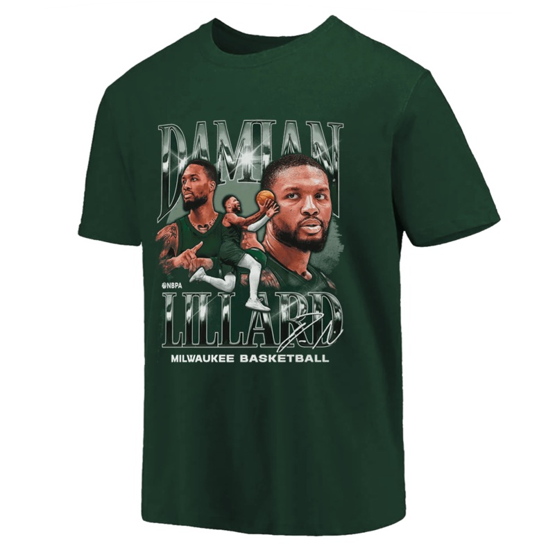 Damian Lillard Milwaukee 500 Level NBA Montage T-Shirt – Green