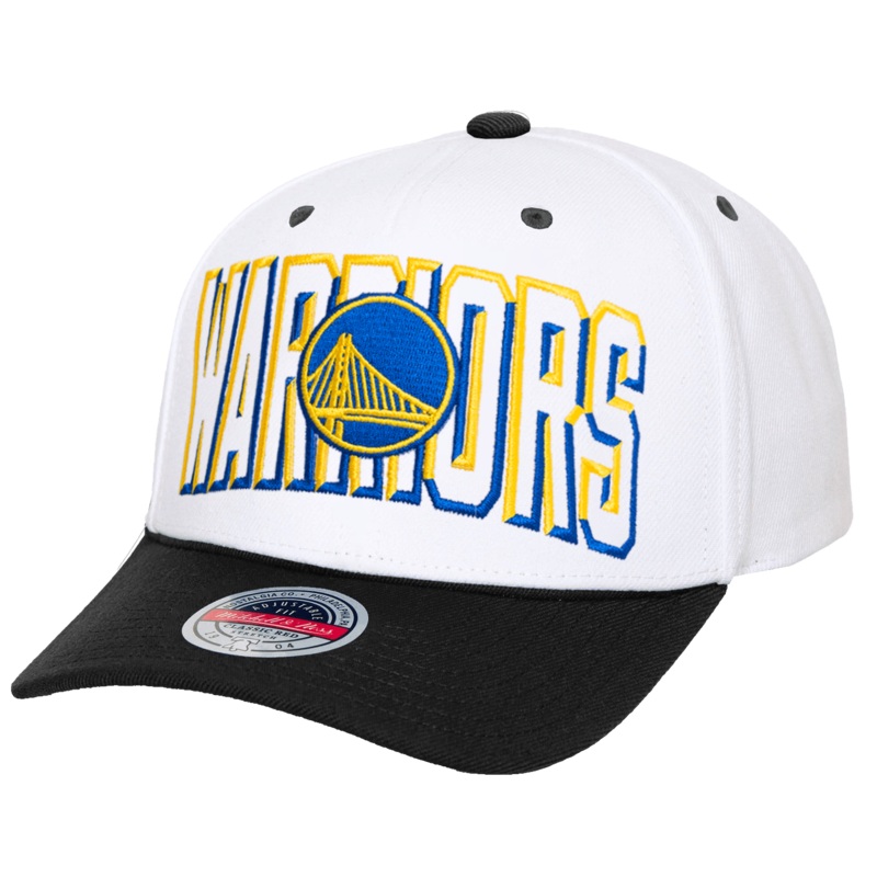 Golden State Warriors Mitchell & Ness NBA Bevel Classic Red Snapback Hat – White