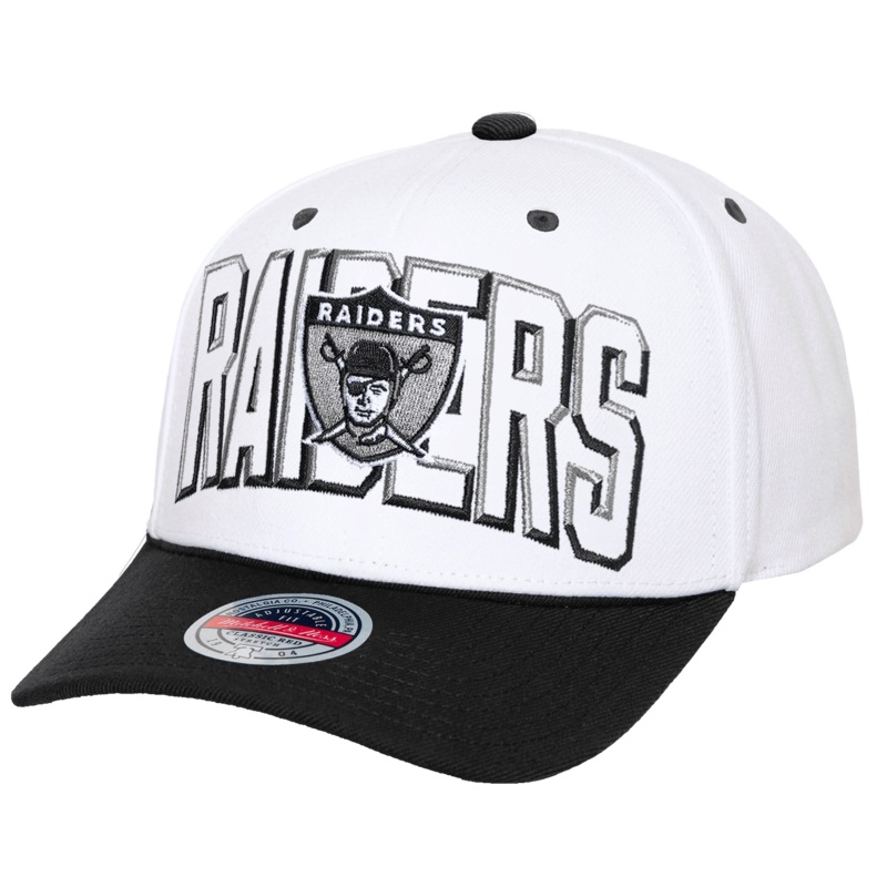 Las Vegas Raiders Mitchell & Ness NFL Bevel Classic Red Snapback Hat – White