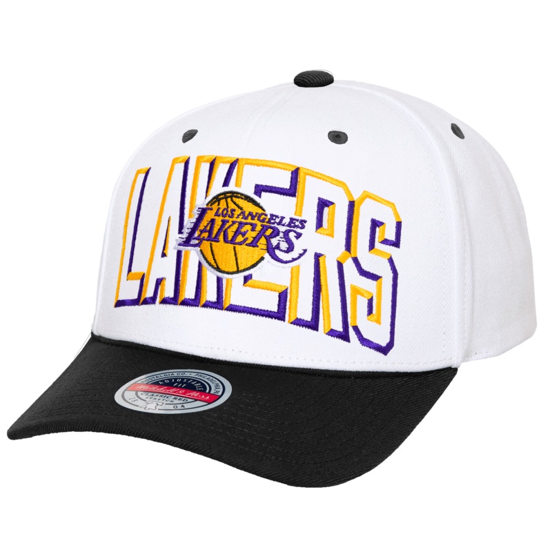 Los Angeles Lakers Mitchell & Ness NBA Bevel Classic Red Snapback Hat – White
