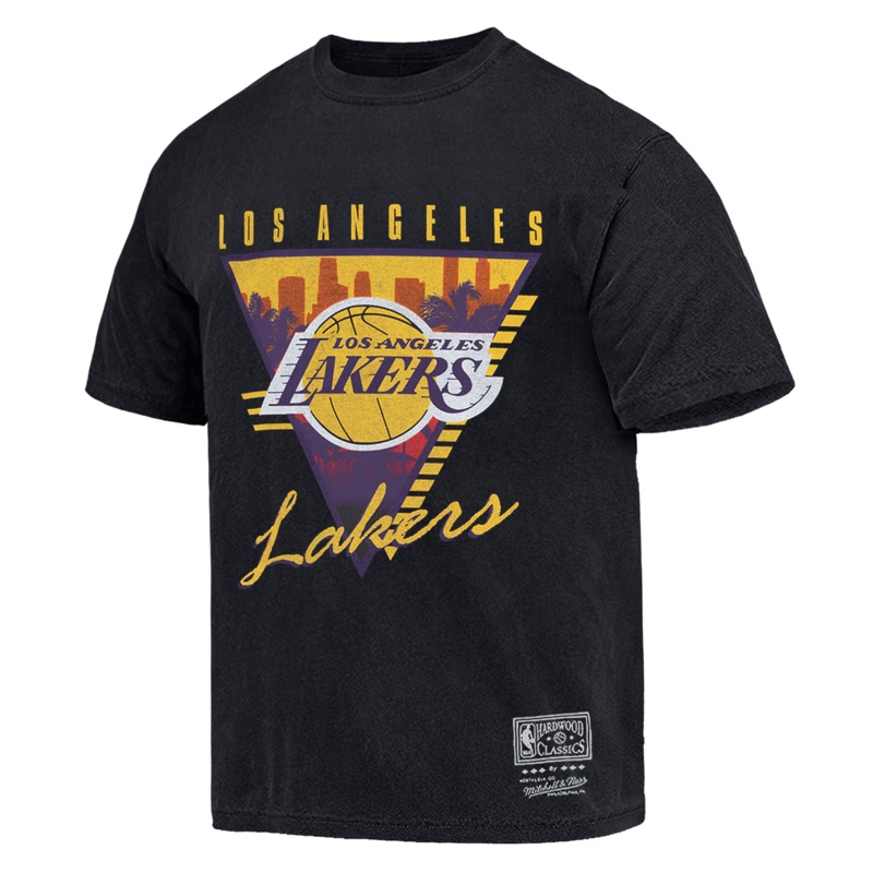 Los Angeles Lakers Mitchell & Ness NBA Tri Logo Vintage T-Shirt – Faded Black
