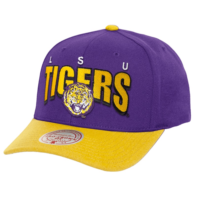 LSU Tigers Mitchell & Ness NCAA Boom Text Snapback Hat – Purple