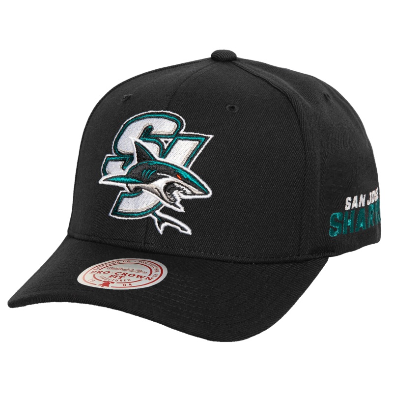 San Jose Sharks Mitchell & Ness NHL Icon Pro Crown Snapback Hat – Black