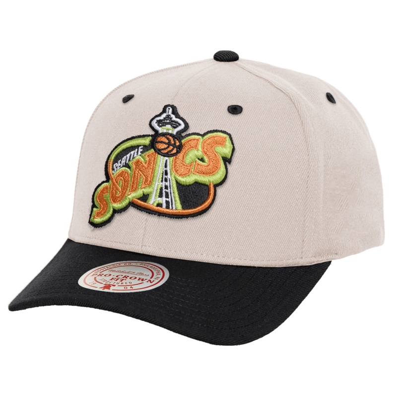 Seattle Supersonics Mitchell & Ness NBA Basketball Pro Crown Snapback Hat – Bone