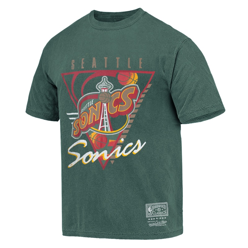Seattle Supersonics Mitchell & Ness NBA Tri Logo Vintage T-Shirt – Faded Green