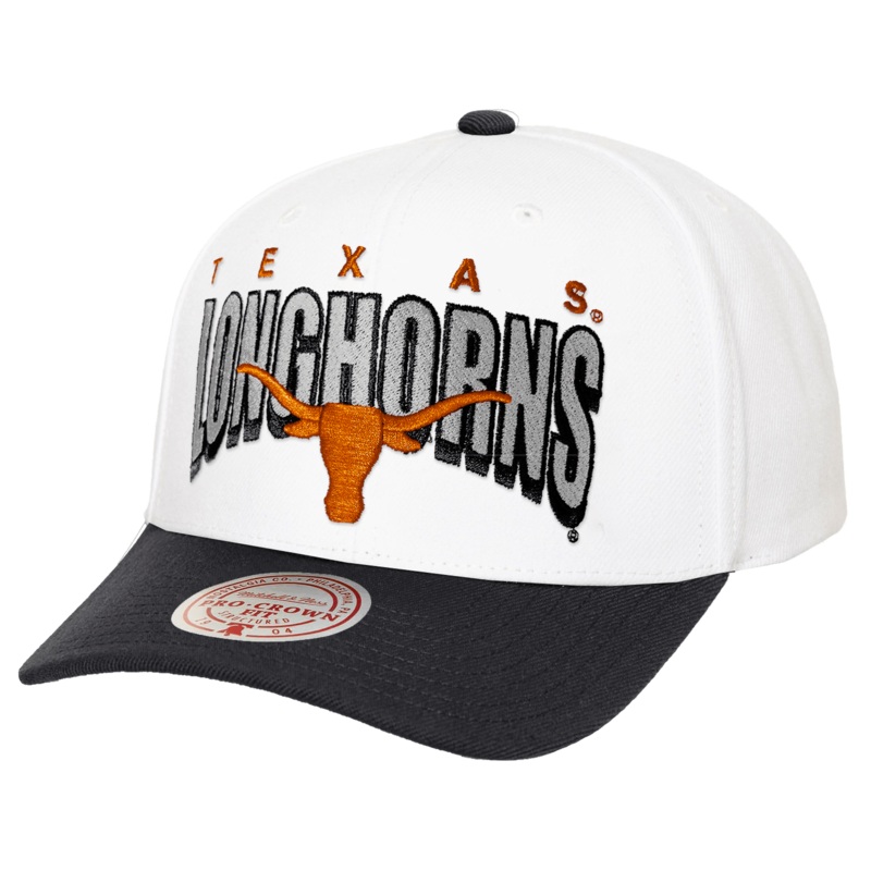 Texas Longhorns Mitchell & Ness NCAA Boom Text Snapback Hat – White