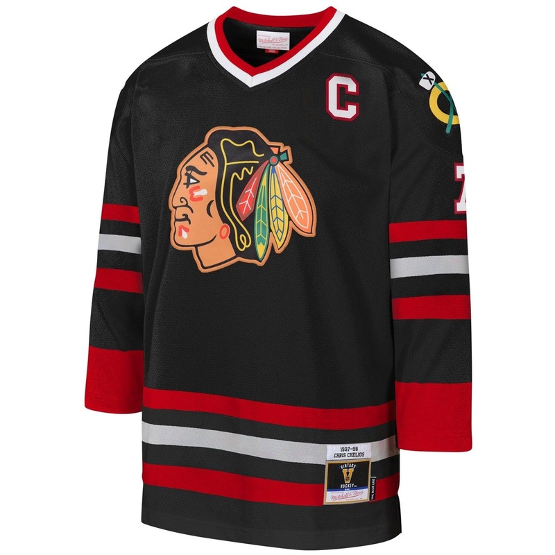Chris Chelios Chicago Blackhawks Mitchell & Ness NHL 97/98 Blue Line Jersey – Black
