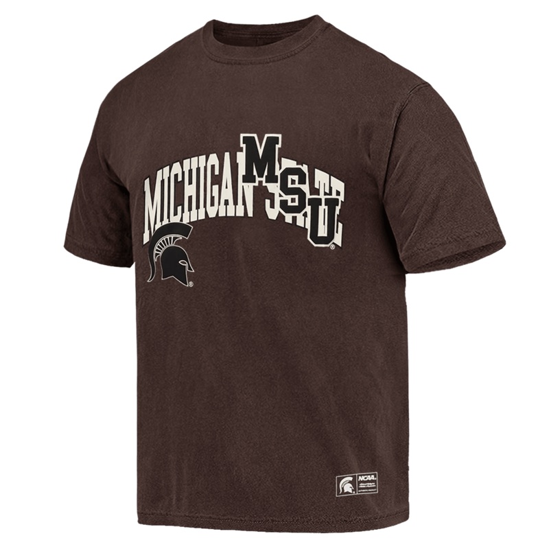 Michigan State Spartans NCAA Collage Vintage T-Shirt – Faded Brown