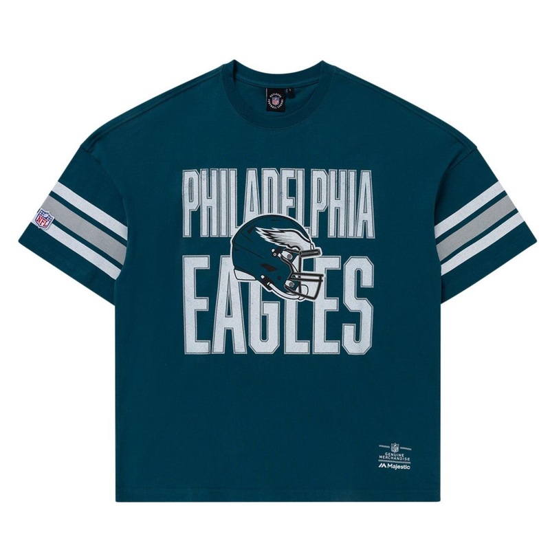 Philadelphia Eagles Majestic NFL Oversized Sport Stripe T-Shirt – Green