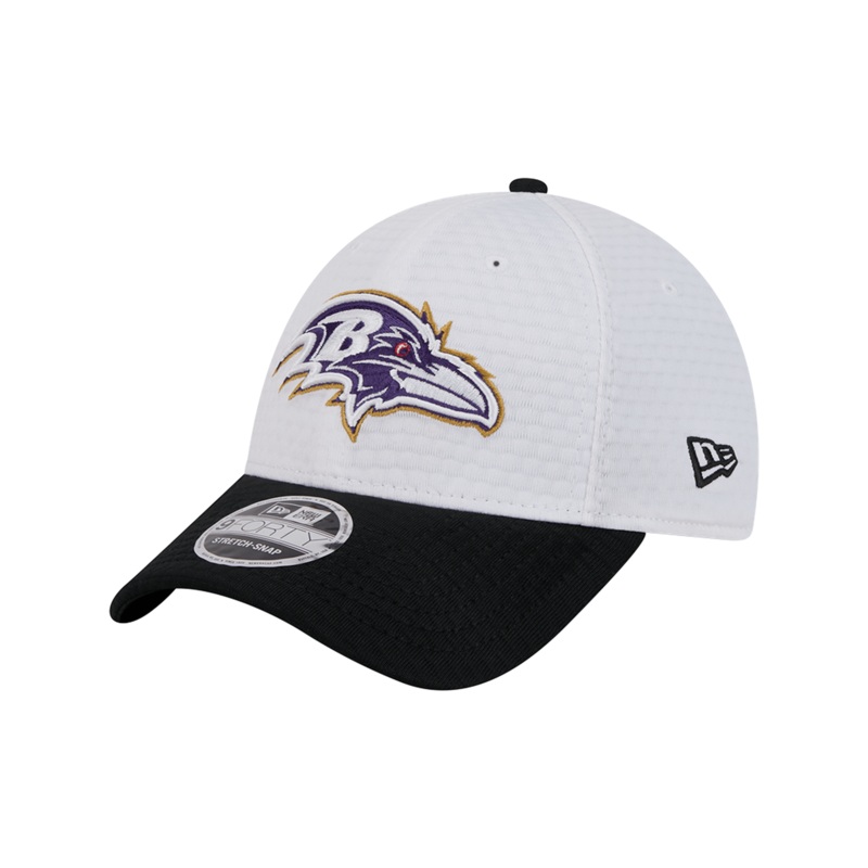 Baltimore Ravens New Era NFL 24 Training 9FORTY Stretch-Snapback Hat – White