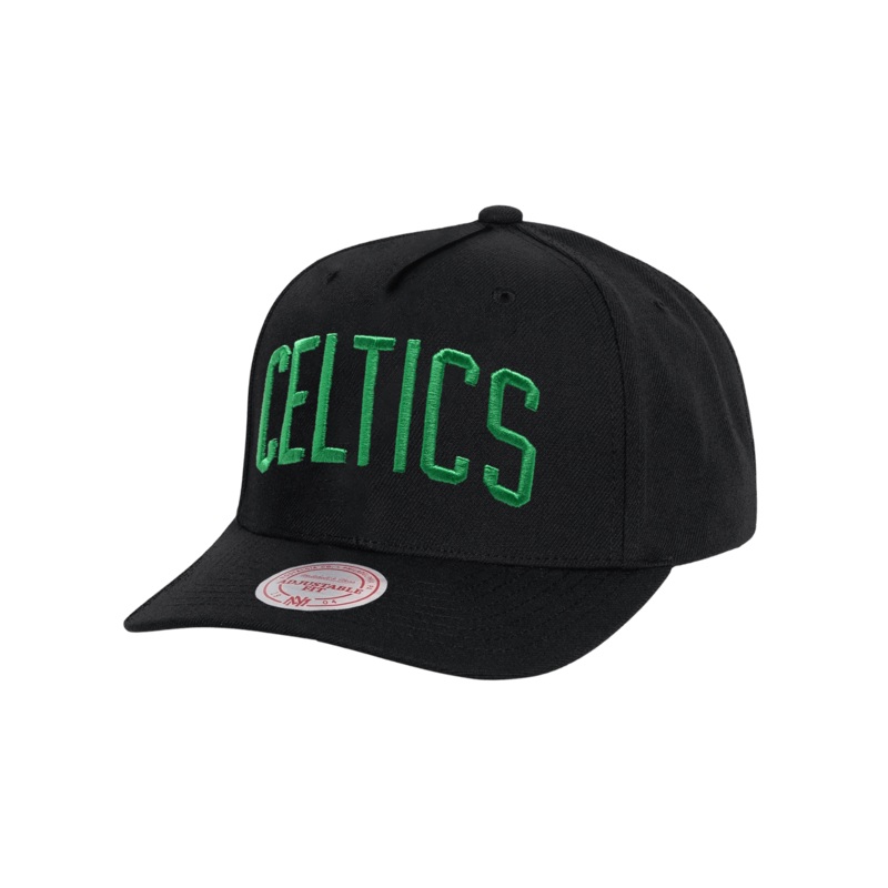 Boston Celtics Mitchell & Ness NBA Wordmark MVP Snapback Hat – Black